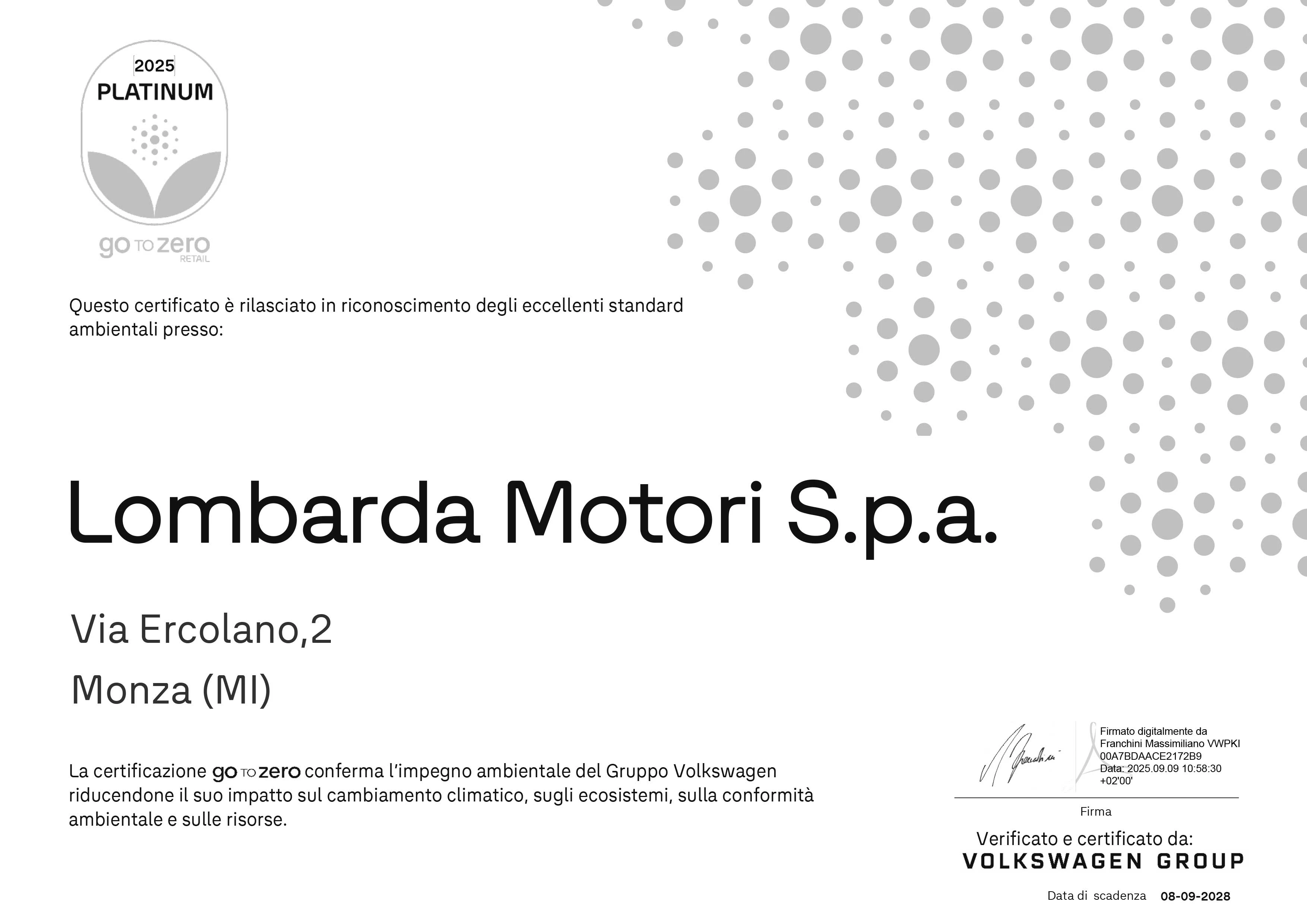00602 GTZR Certification Attestato Platinum Orizzontale IT Lombarda Motori AUDI